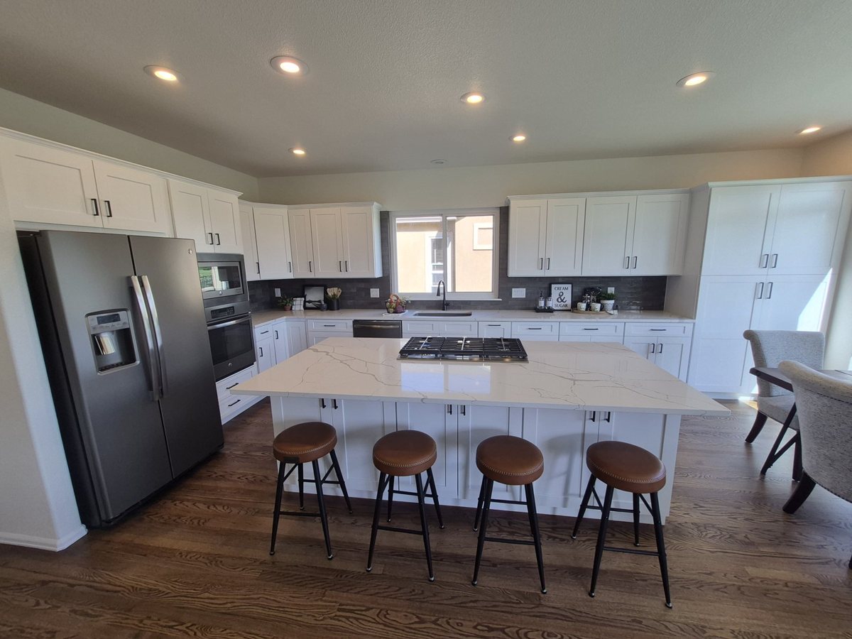 Modern White Island Kitchen — refinished kitchen by Refresh