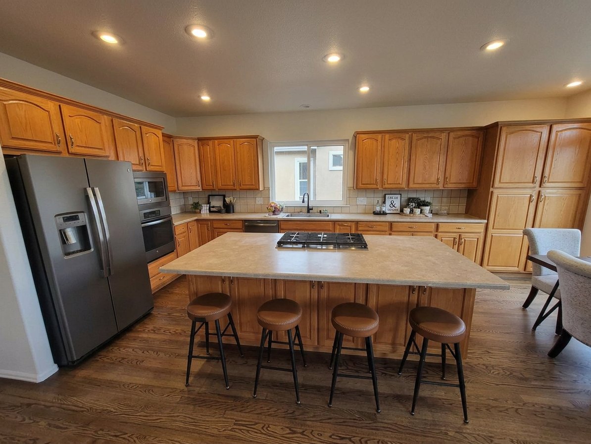 Modern White Island Kitchen — before refinishing